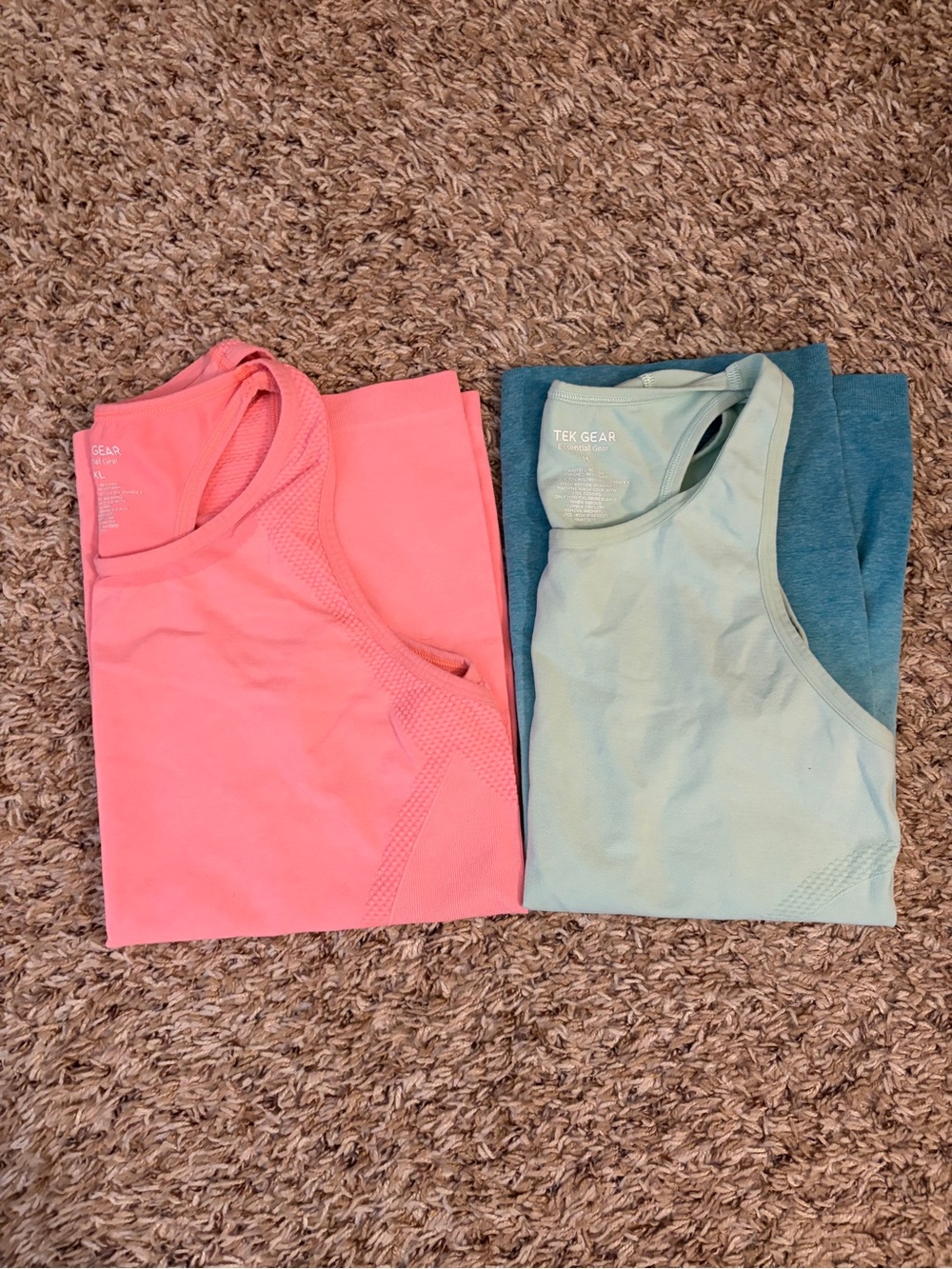 tek gear Coral Pink and Light Aqua Racerback Tank Tops
